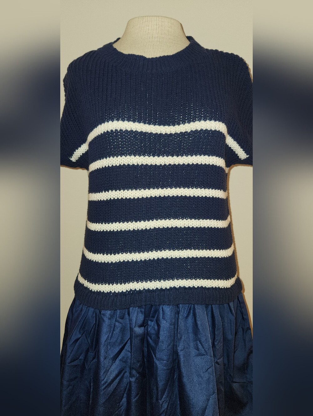 Entro Navy Knit Top with White Stripes - Picture 4 of 5